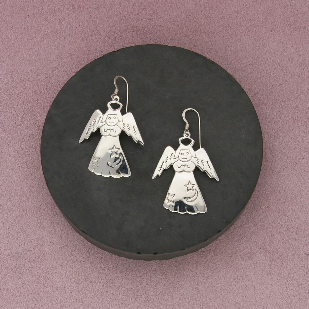 sterling silver vintage guardian angel dangle earrings